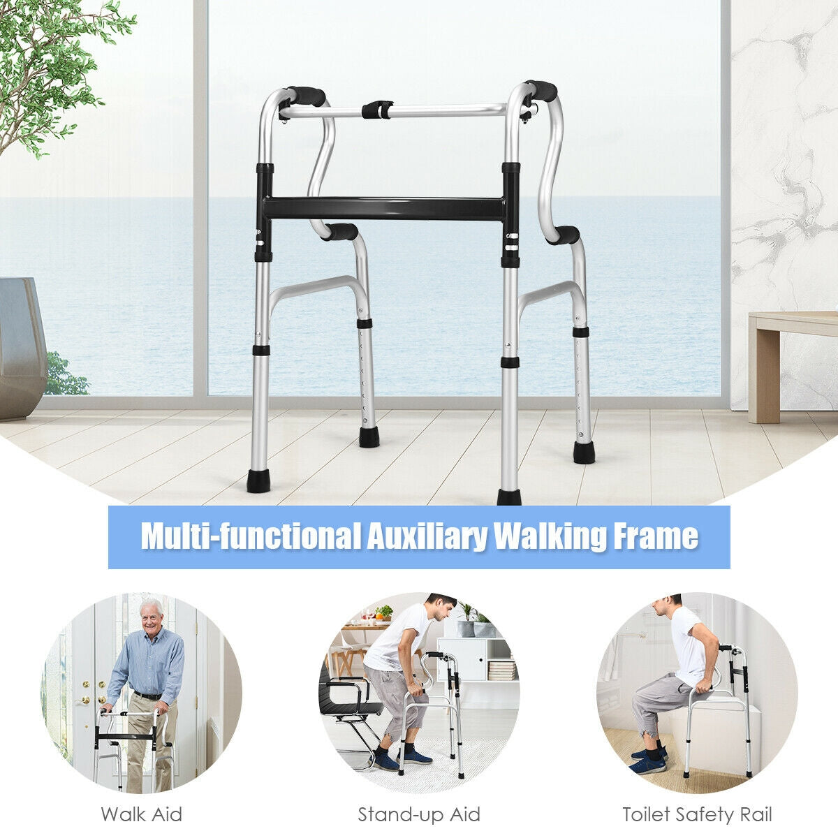 One-Button Folding Aluminum Walking Frame Walker, Silver Walkers & Rollators at Gallery Canada