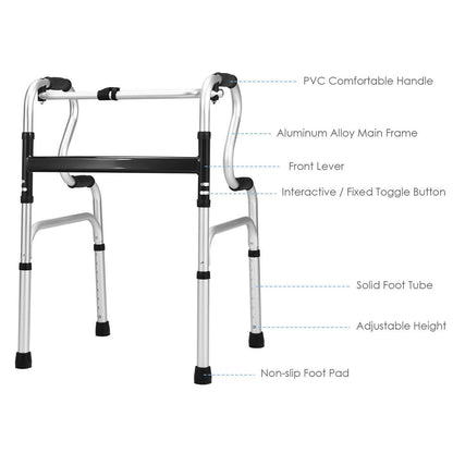 One-Button Folding Aluminum Walking Frame Walker, Silver at Gallery Canada