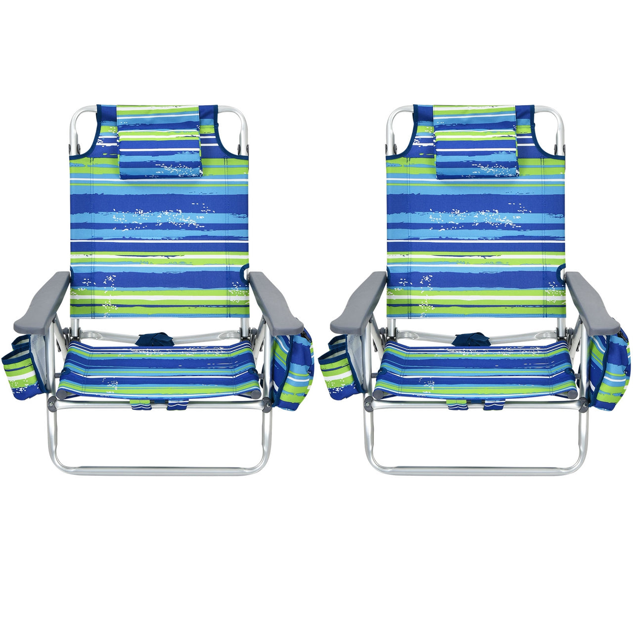 2 Pieces Folding Backpack Beach Chair with Pillow - Gallery View 4 of 12