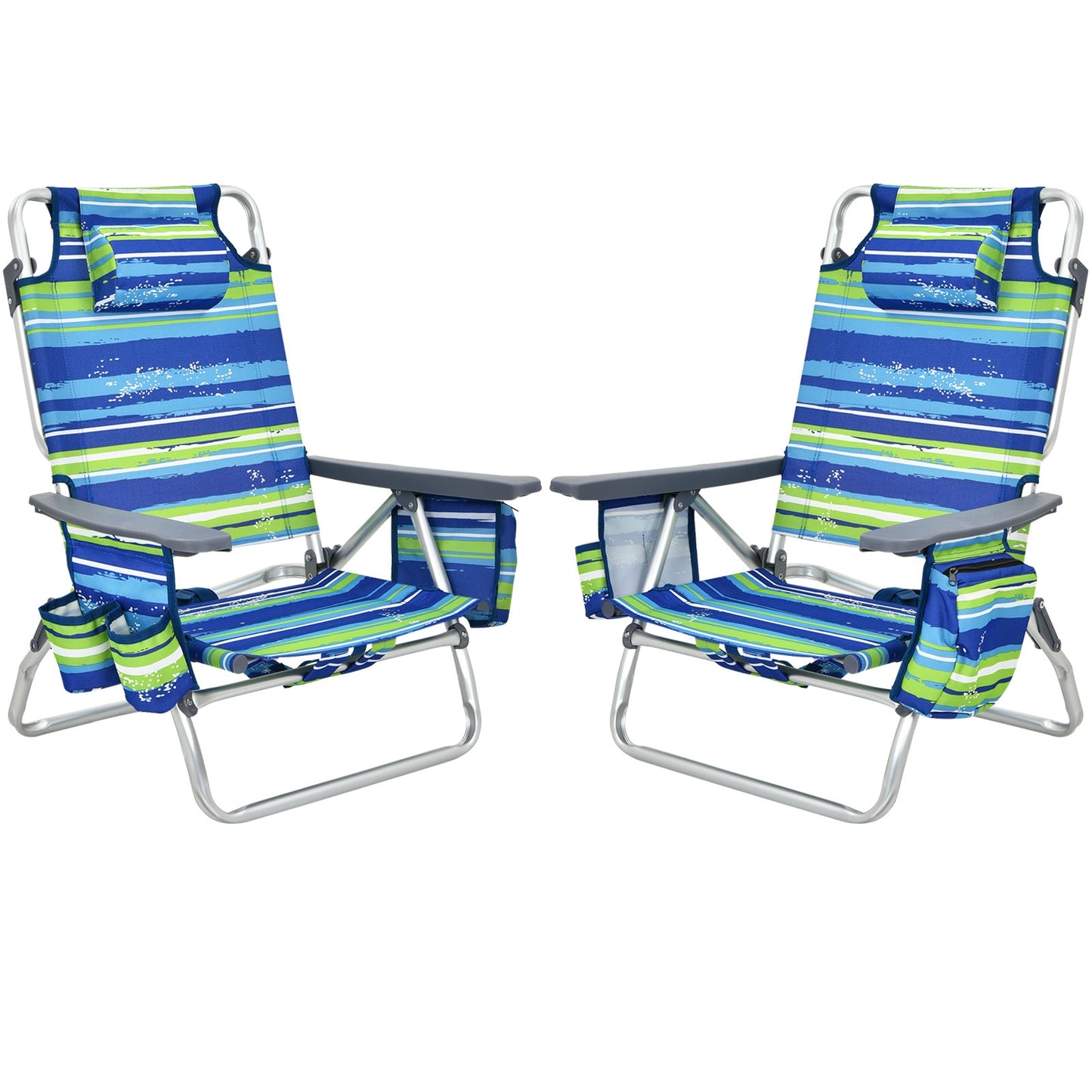 2-Pack Folding Backpack Beach Chair 5-Position Outdoor Reclining Chairs with Pillow, Blue Beach & Lawn Chairs Blue at Gallery Canada