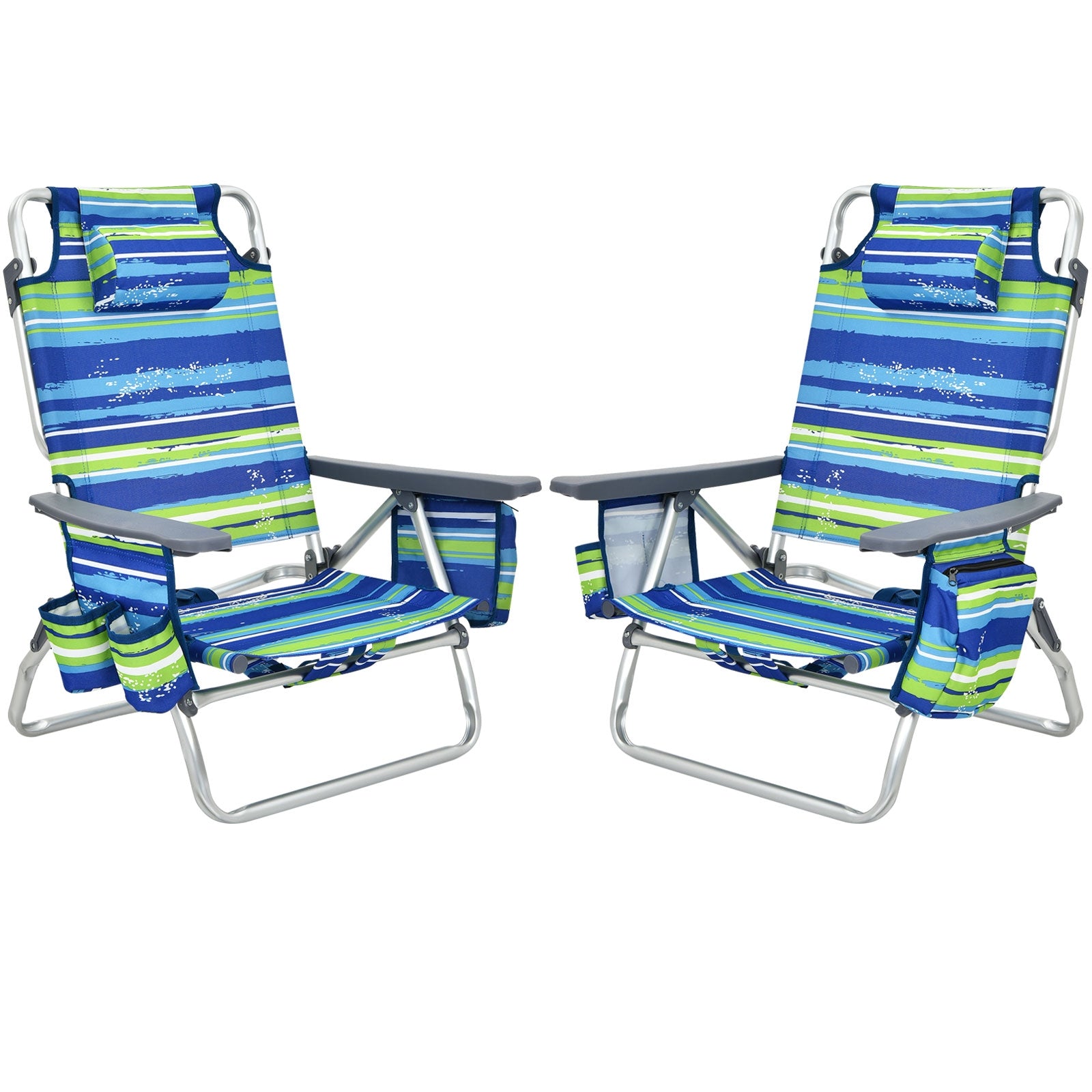 2-Pack Folding Backpack Beach Chair 5-Position Outdoor Reclining Chairs with Pillow, Blue Beach & Lawn Chairs Blue at Gallery Canada