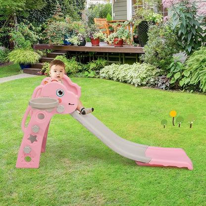 3-in-1 Kids Slide Baby Play Climber Slide Set with Basketball Hoop, Pink - Gallery Canada