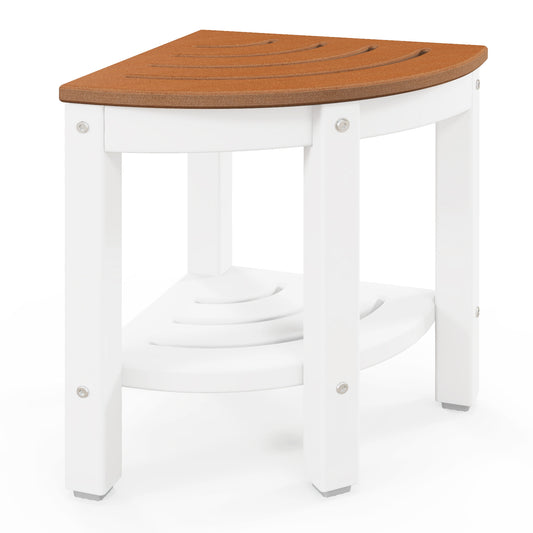 Heavy Duty Corner Shower Bench Stool, With Storage Shelf, Brown