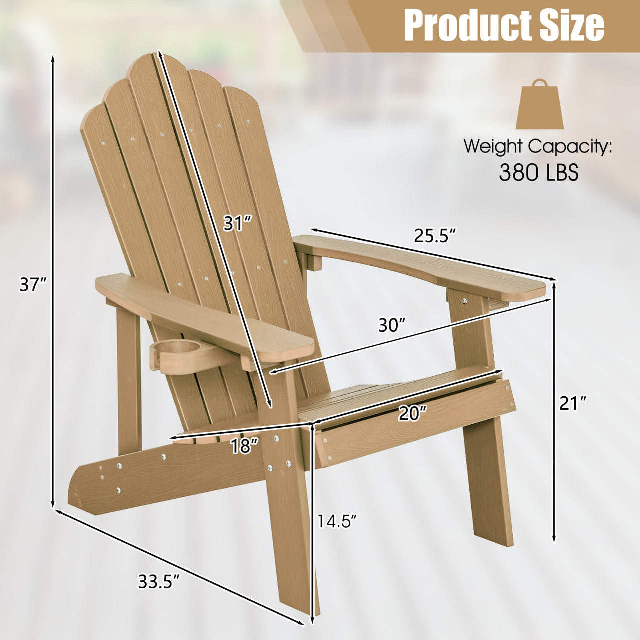 Weather Resistant HIPS Outdoor Adirondack Chair with Cup Holder - Gallery View 4 of 11