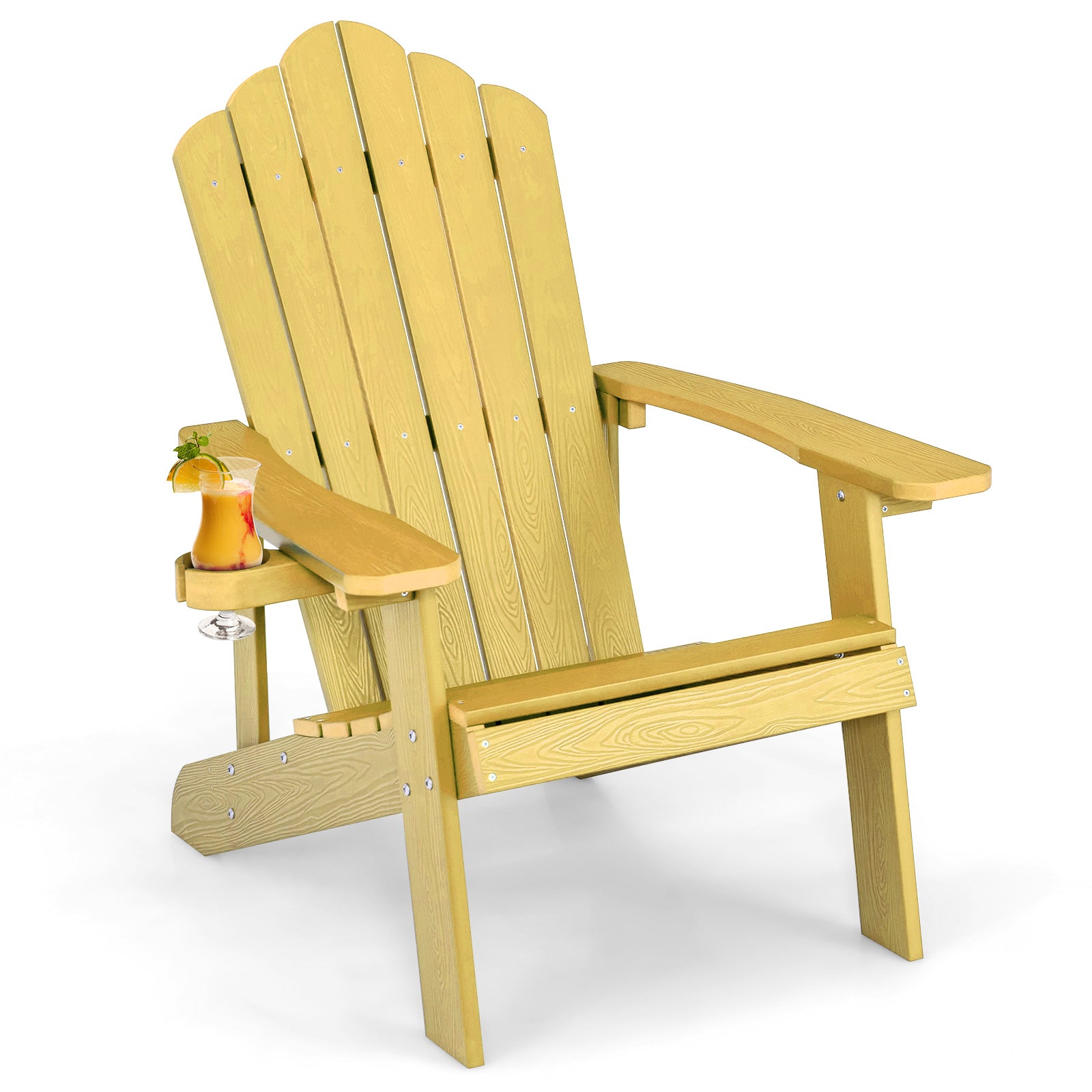 Weather Resistant Outdoor Adirondack Chair With Cup Holder, Yellow Adirondack Chairs Yellow at Gallery Canada
