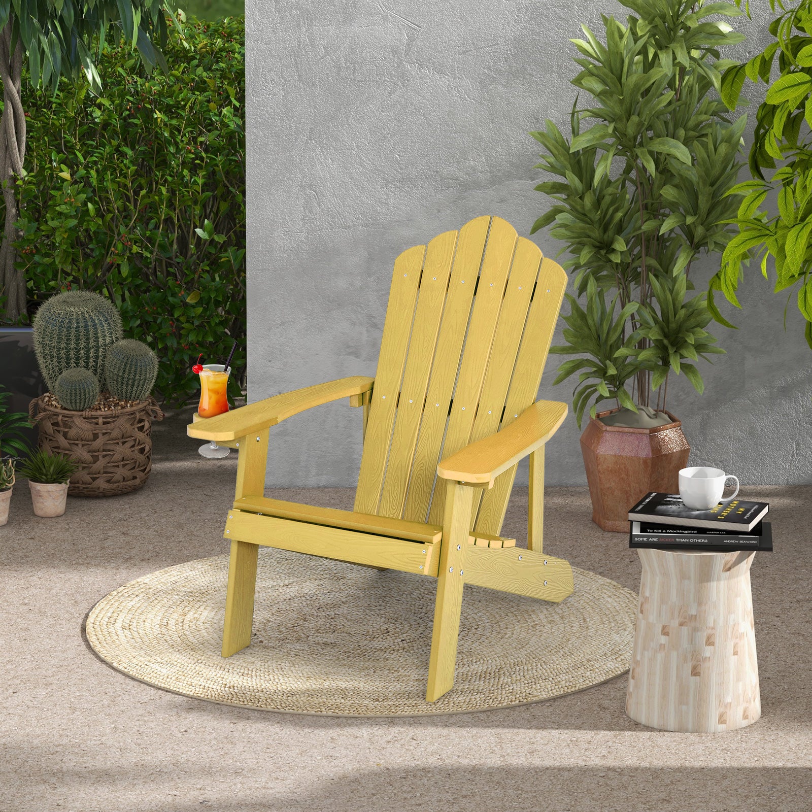 Weather Resistant Outdoor Adirondack Chair With Cup Holder, Yellow Adirondack Chairs at Gallery Canada