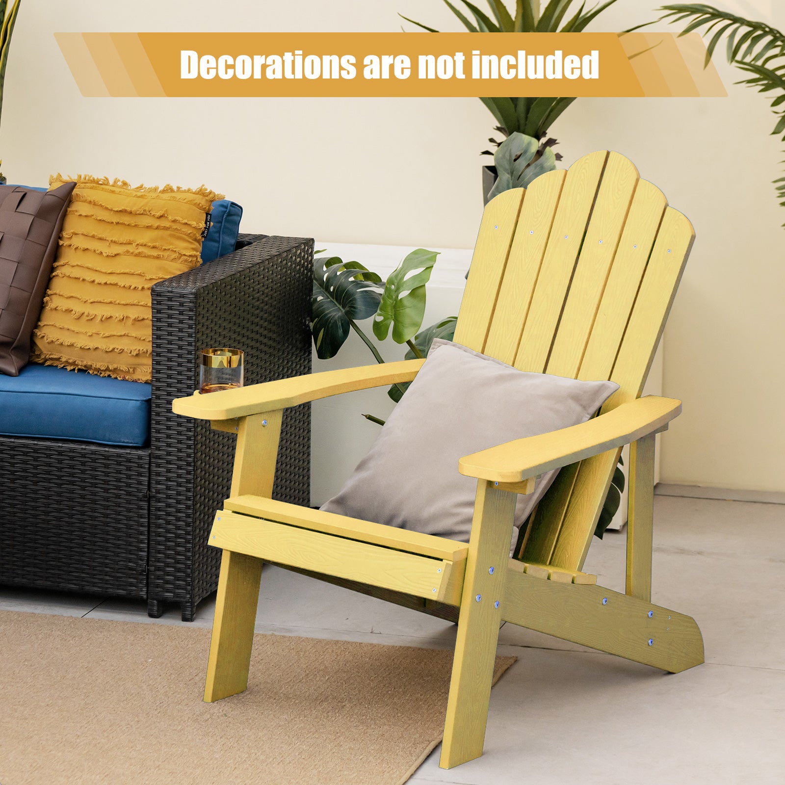 Weather Resistant Outdoor Adirondack Chair With Cup Holder, Yellow Adirondack Chairs at Gallery Canada