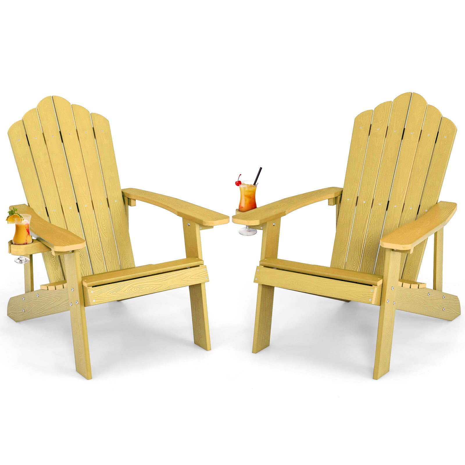 Weather Resistant Outdoor Adirondack Chair With Cup Holder, Yellow Adirondack Chairs at Gallery Canada