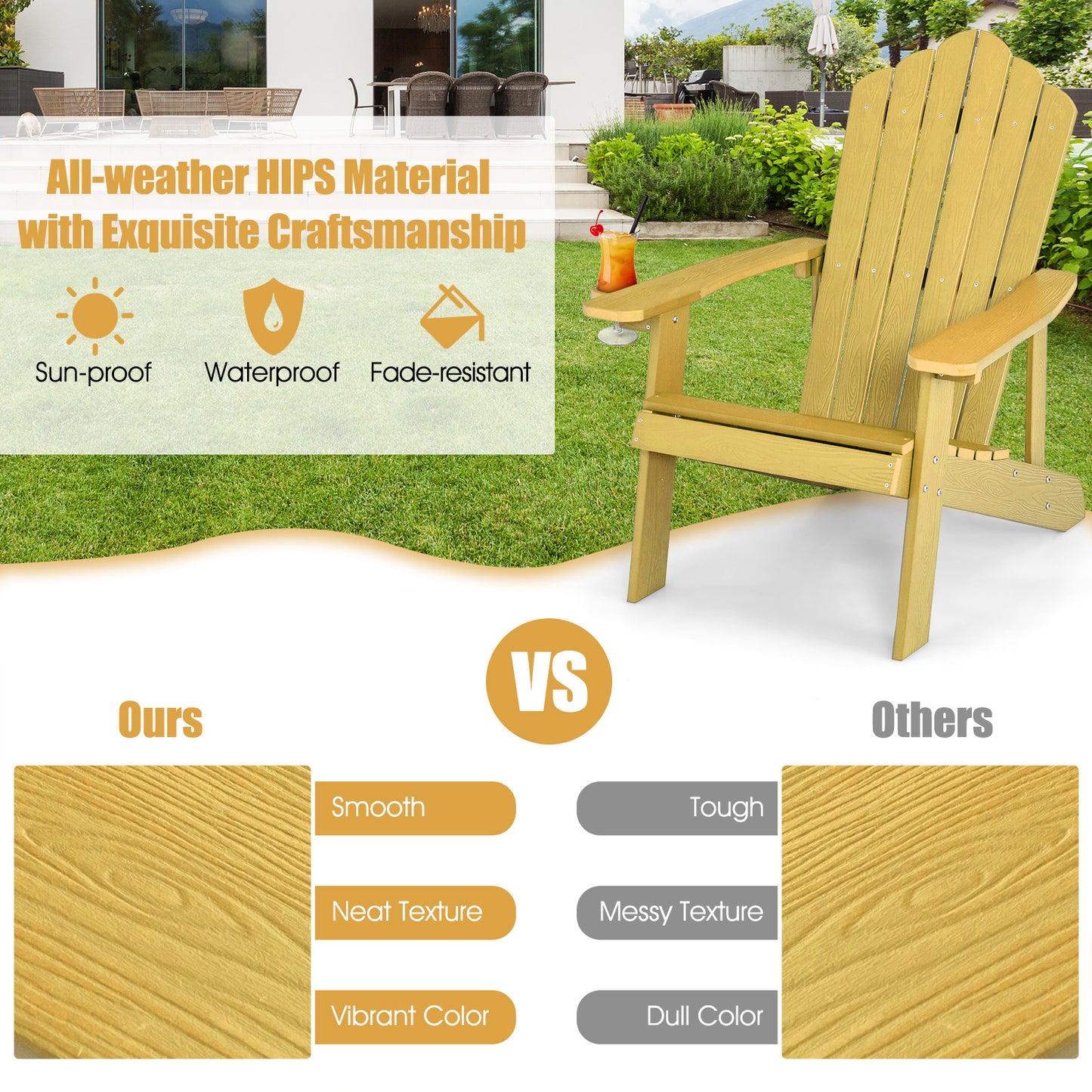 Weather Resistant Outdoor Adirondack Chair With Cup Holder, Yellow Adirondack Chairs at Gallery Canada