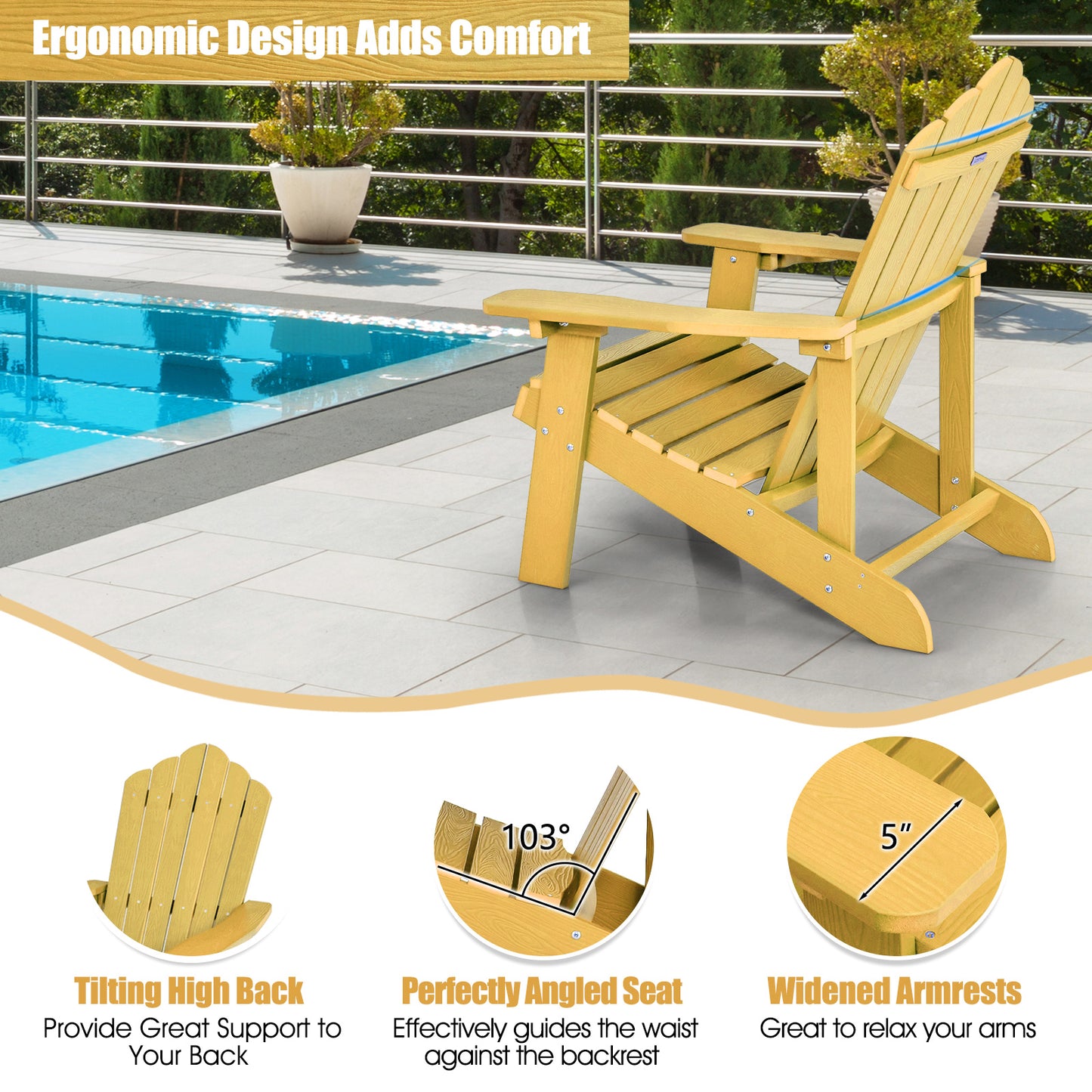 Weather Resistant Outdoor Adirondack Chair With Cup Holder, Yellow Adirondack Chairs at Gallery Canada