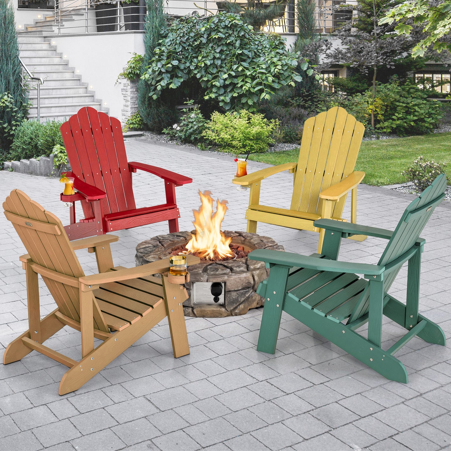 Weather Resistant Outdoor Adirondack Chair With Cup Holder, Yellow Adirondack Chairs at Gallery Canada