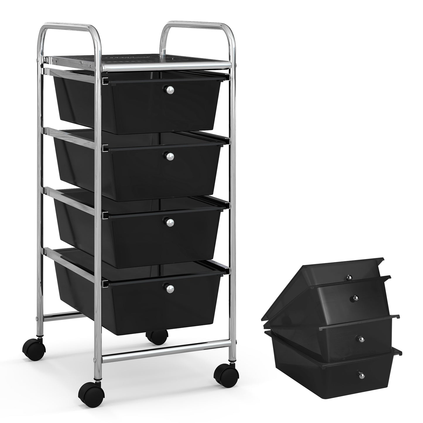 4-Drawer Cart Storage Bin Organizer Rolling with Plastic Drawers, Black File Cabinets at Gallery Canada
