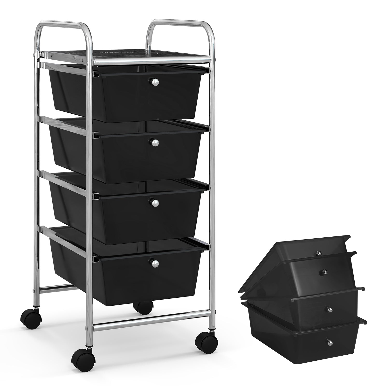 4-Drawer Cart Storage Bin Organizer Rolling with Plastic Drawers, Black File Cabinets at Gallery Canada