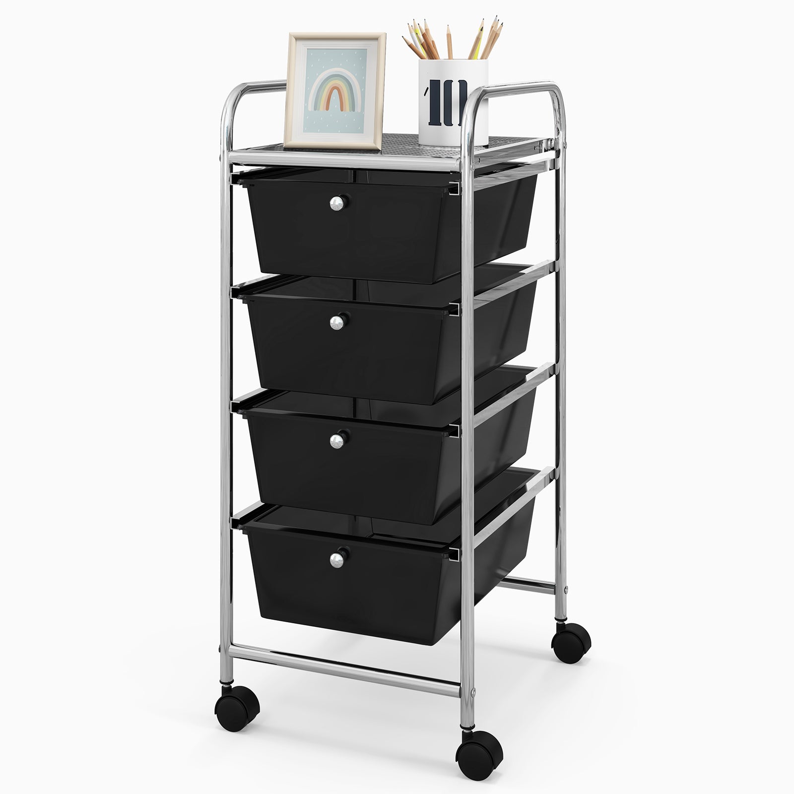 4-Drawer Cart Storage Bin Organizer Rolling with Plastic Drawers, Black File Cabinets at Gallery Canada