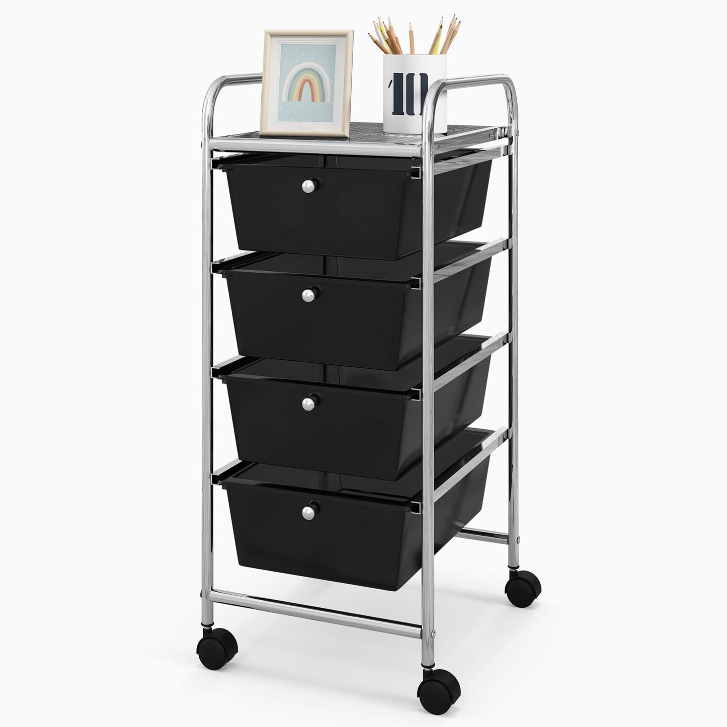 4-Drawer Cart Storage Bin Organizer Rolling with Plastic Drawers, Black File Cabinets at Gallery Canada