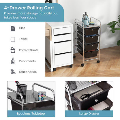 4-Drawer Cart Storage Bin Organizer Rolling with Plastic Drawers, Black File Cabinets at Gallery Canada