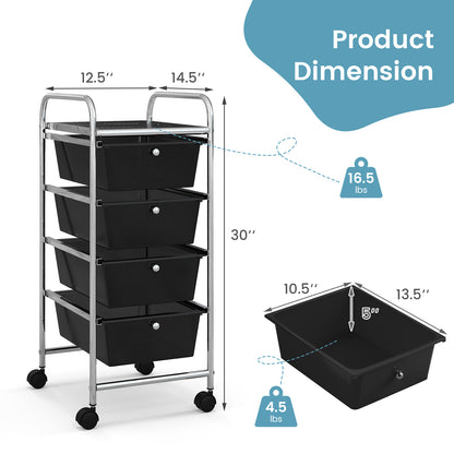 4-Drawer Cart Storage Bin Organizer Rolling with Plastic Drawers, Black File Cabinets at Gallery Canada