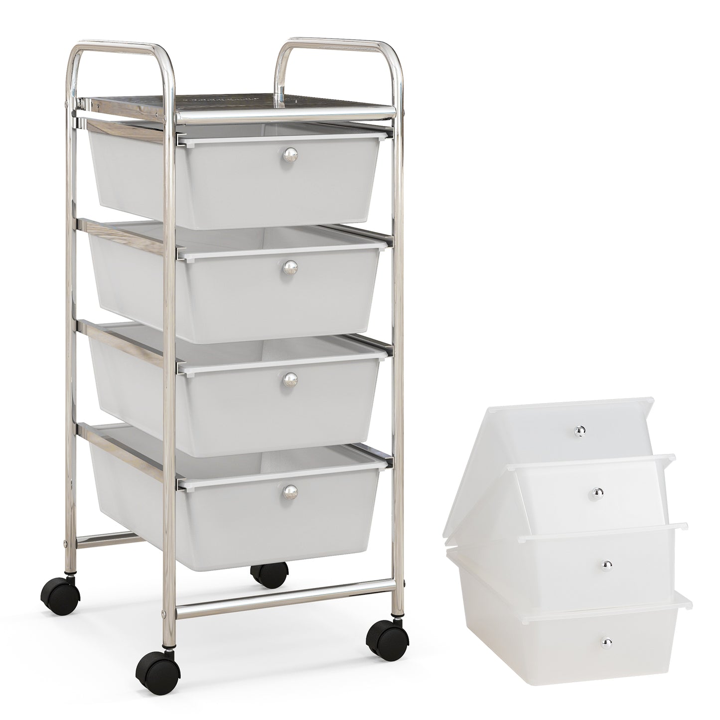 4-Drawer Cart Storage Bin Organizer Rolling with Plastic Drawers, White File Cabinets White at Gallery Canada