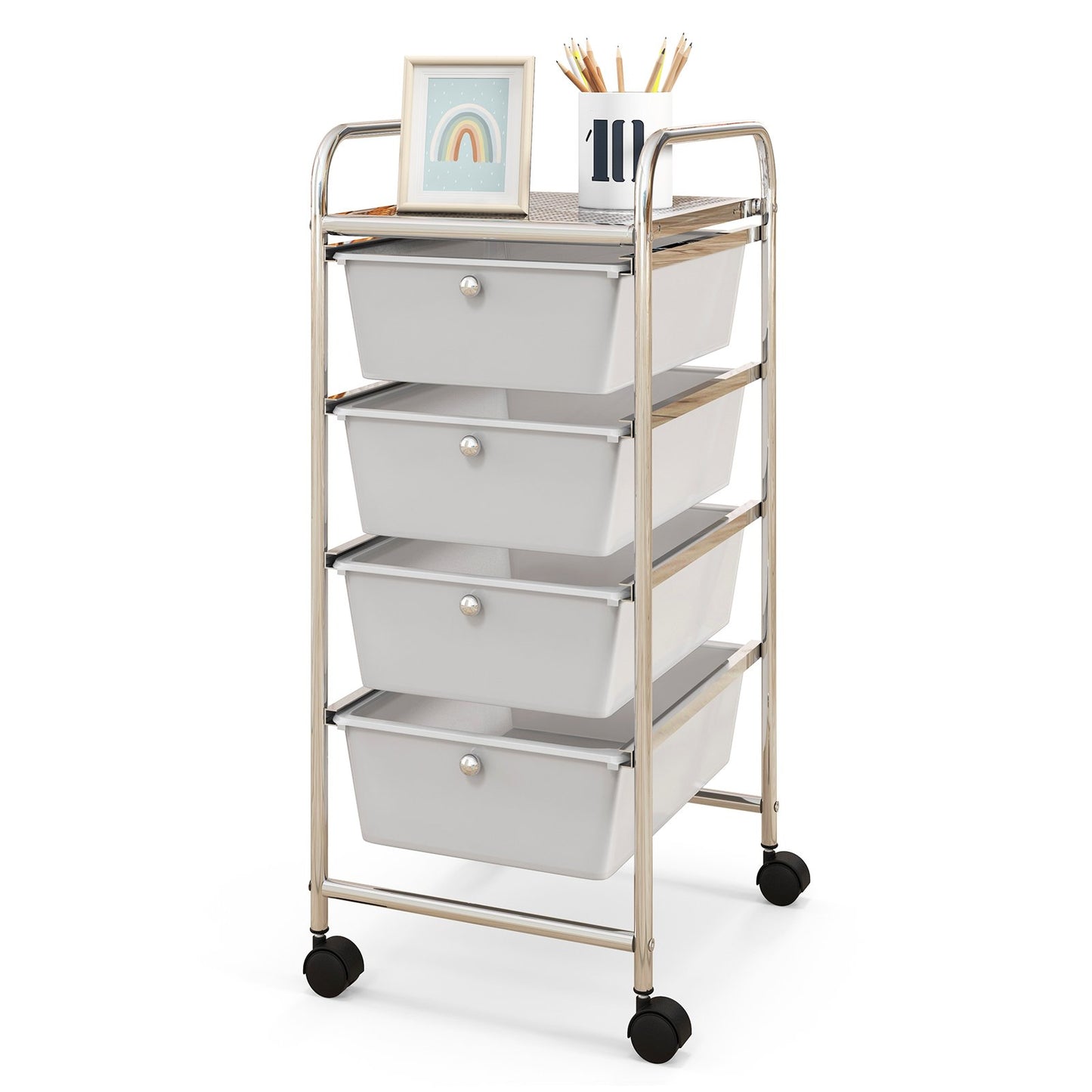 4-Drawer Cart Storage Bin Organizer Rolling with Plastic Drawers, White - Gallery Canada