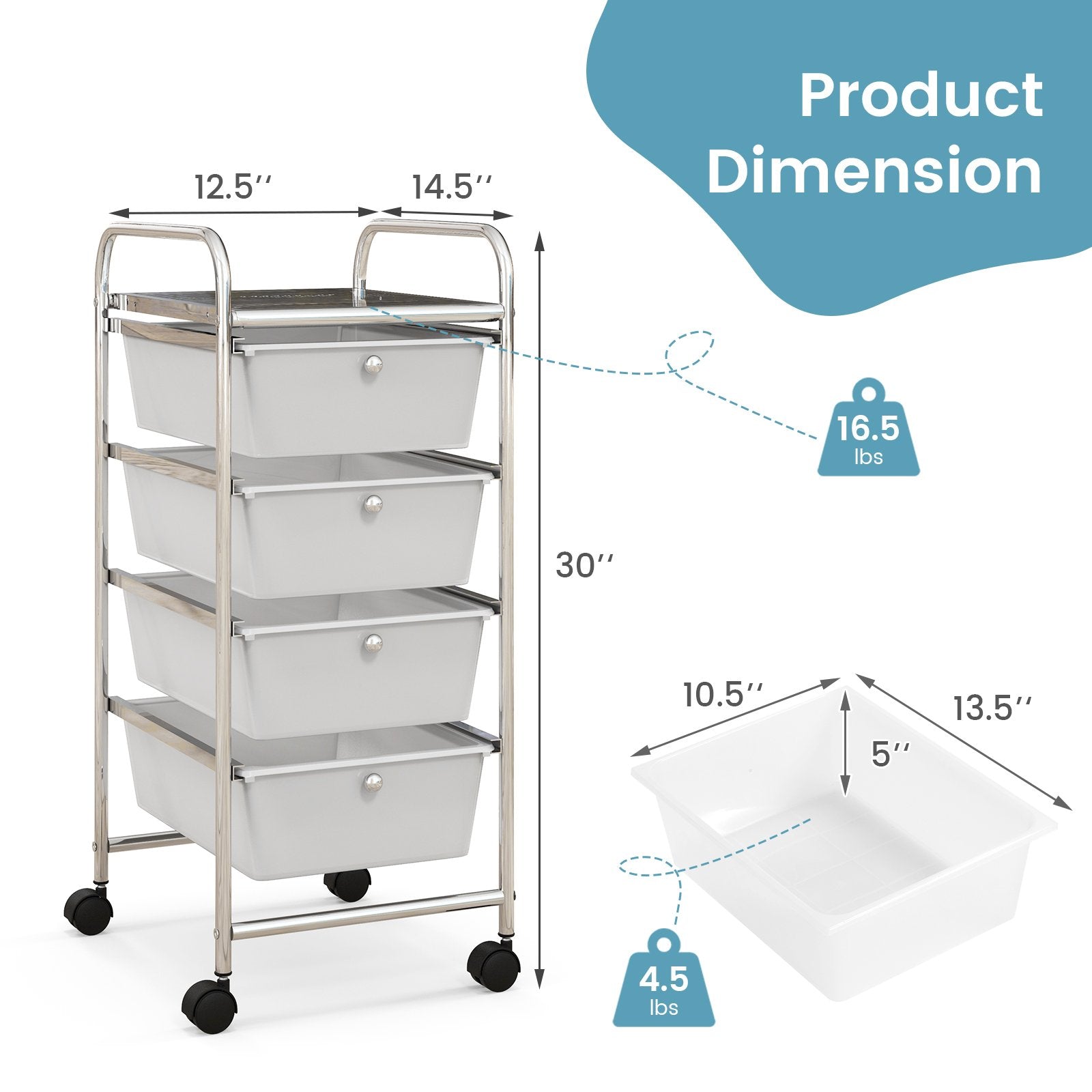 4-Drawer Cart Storage Bin Organizer Rolling with Plastic Drawers, White - Gallery Canada