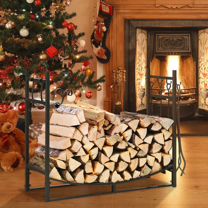 36 Inch Fireplace Log Holder with Kindling Holders and Shovel, Black at Gallery Canada
