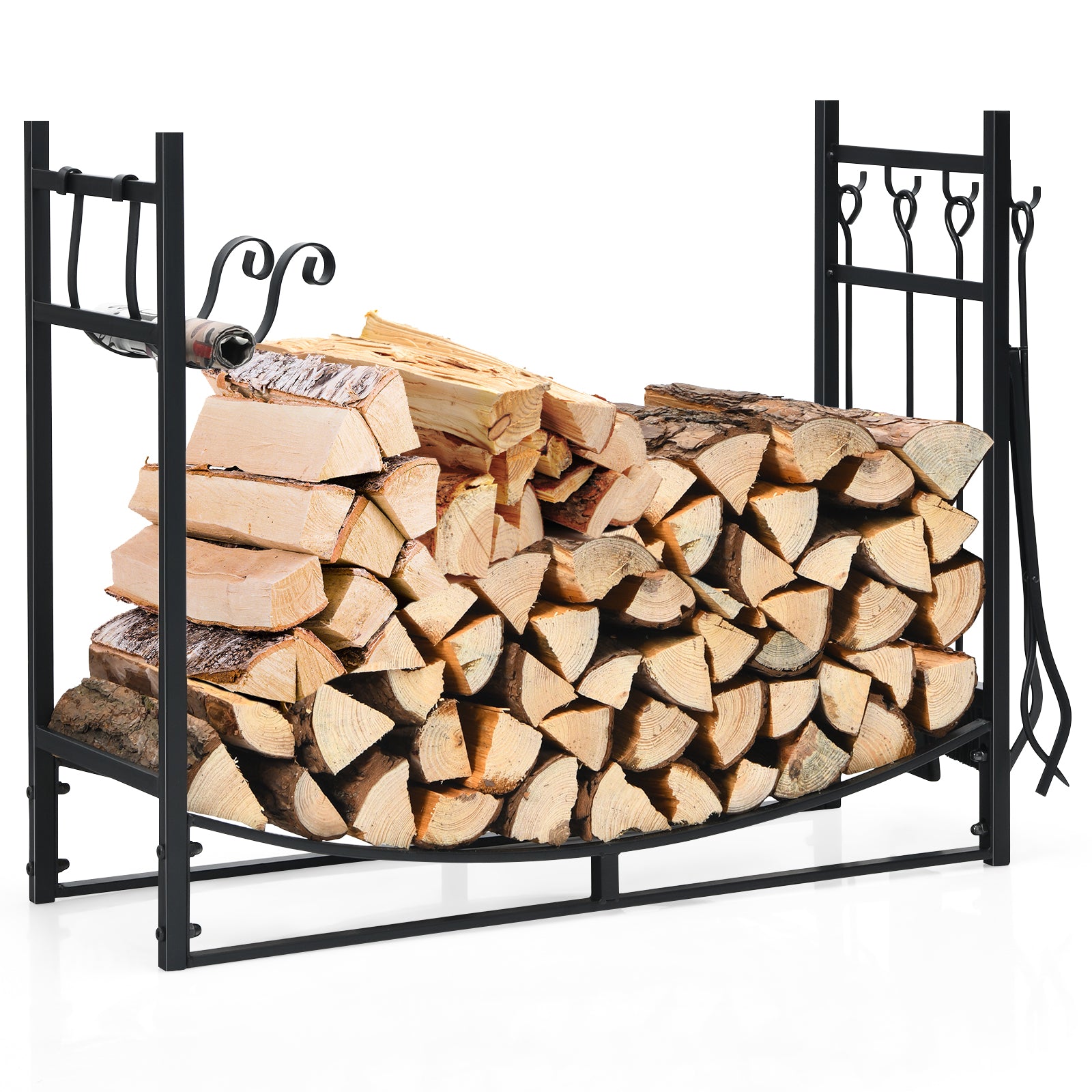 36 Inch Fireplace Log Holder with Kindling Holders and Shovel, Black Log Storage at Gallery Canada