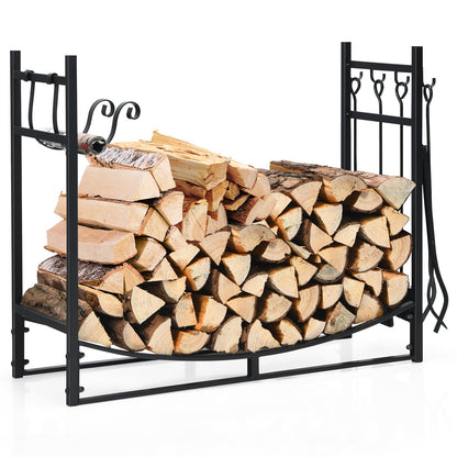 36 Inch Fireplace Log Holder with Kindling Holders and Shovel, Black at Gallery Canada