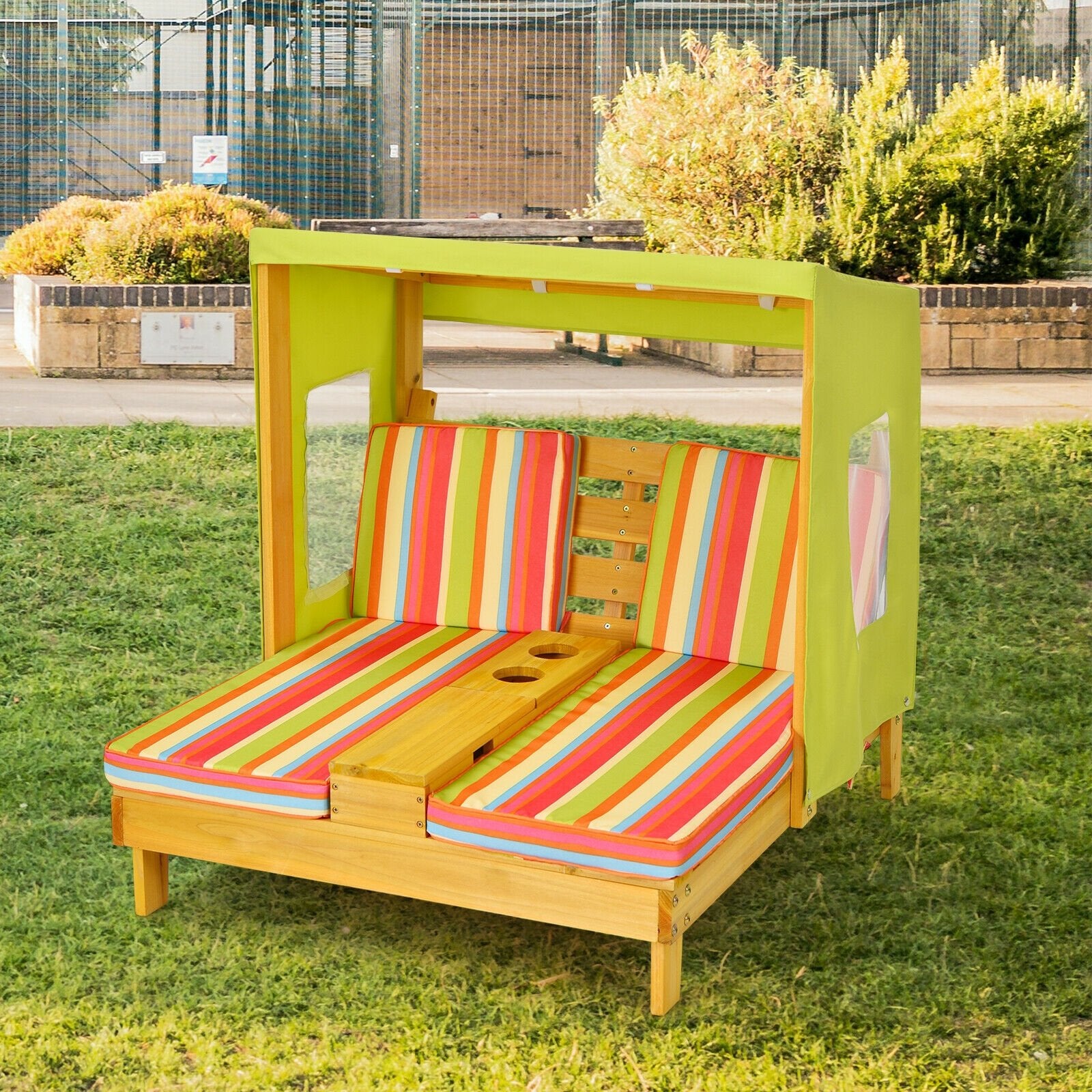 Kids Patio Lounge Chair with Cup Holders and Awning, Multicolor at Gallery Canada
