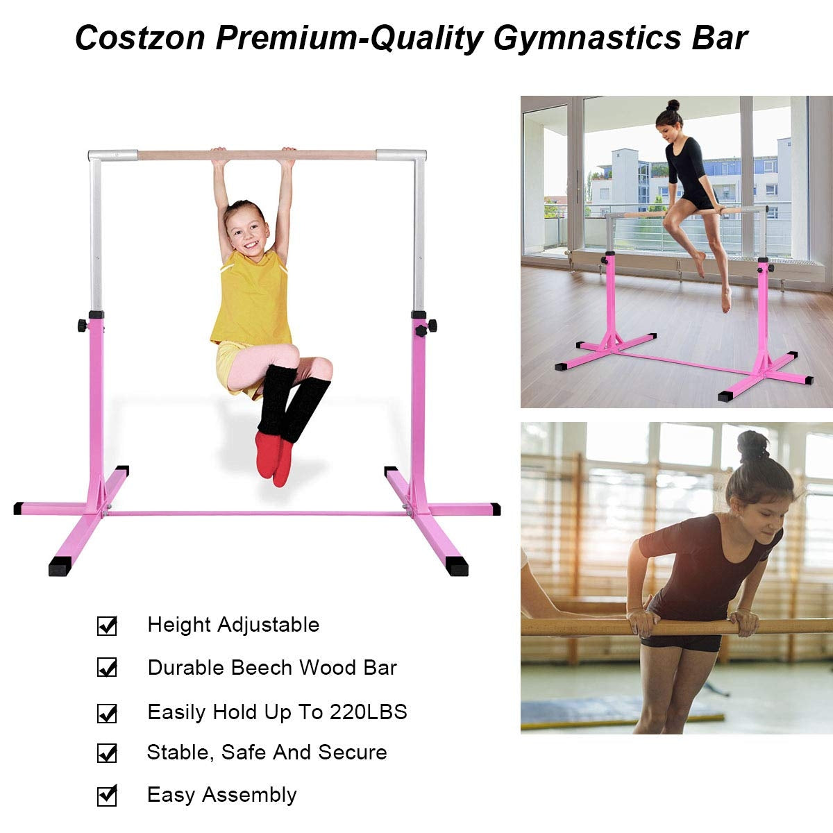 Adjustable Gymnastics Bar Horizontal Bar for Kids, Pink Toy Sports at Gallery Canada