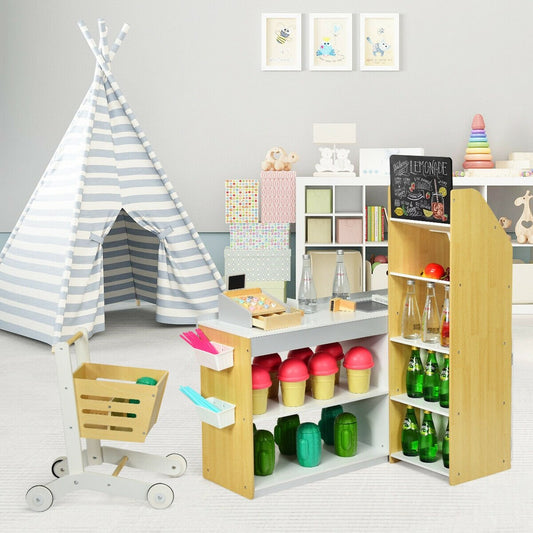 Grocery Store Playset Pretend Play Supermarket Shopping Set, Natural - Gallery Canada