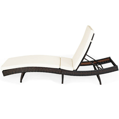 Patio Folding Chaise Lounge with 5 Adjustable Levels and Cushion, White Outdoor Chaise Lounges at Gallery Canada
