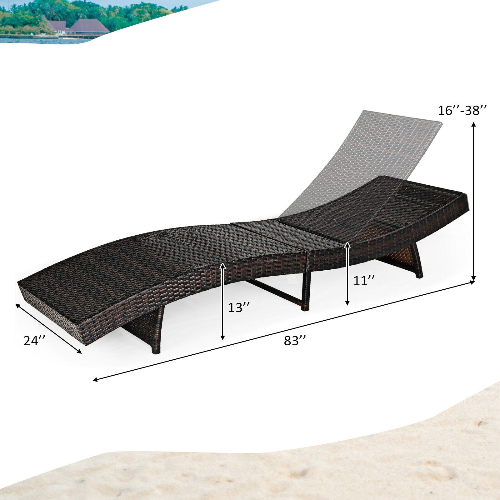 Patio Folding Chaise Lounge with 5 Adjustable Levels and Cushion, White Outdoor Chaise Lounges at Gallery Canada