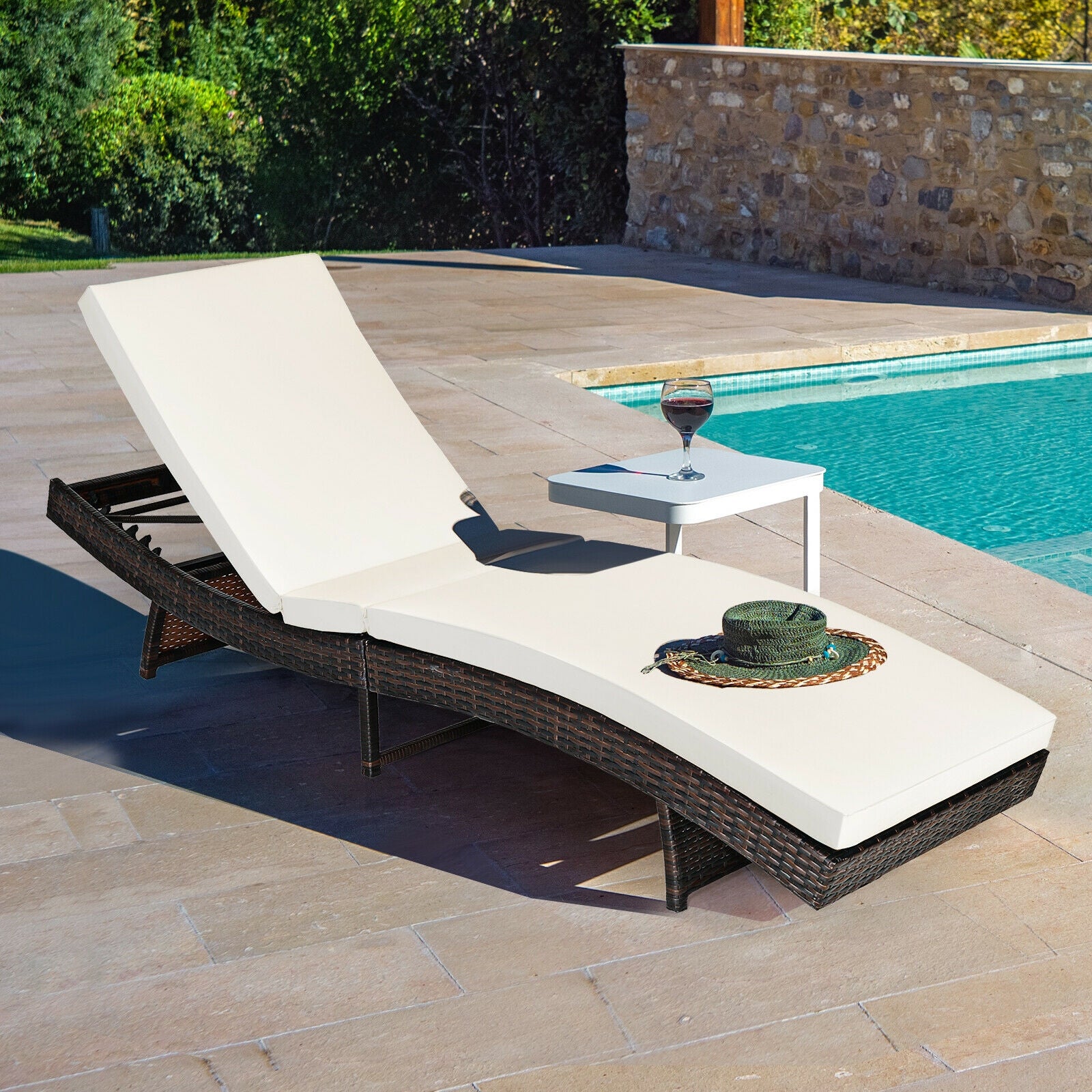 Patio Folding Chaise Lounge with 5 Adjustable Levels and Cushion, White Outdoor Chaise Lounges at Gallery Canada