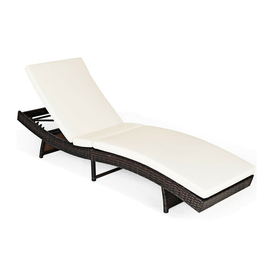 Folding Chaise Lounge, 5 Adjustable Levels With Cushion, White