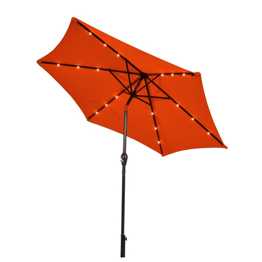 9 Inch Solar LED Patio Umbrella, Tilt Crank Lift, Orange Outdoor Umbrellas Orange at Gallery Canada