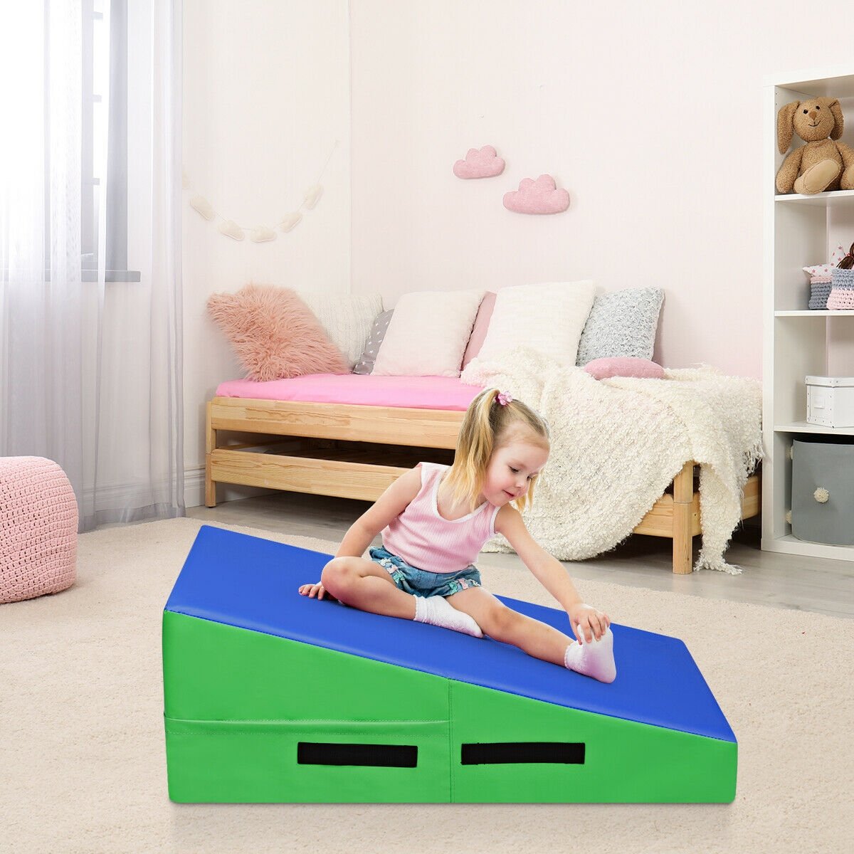Incline Gymnastics Mat Wedge Ramp Gym Tumbling Exercise Mat, Blue & Green - Gallery Canada