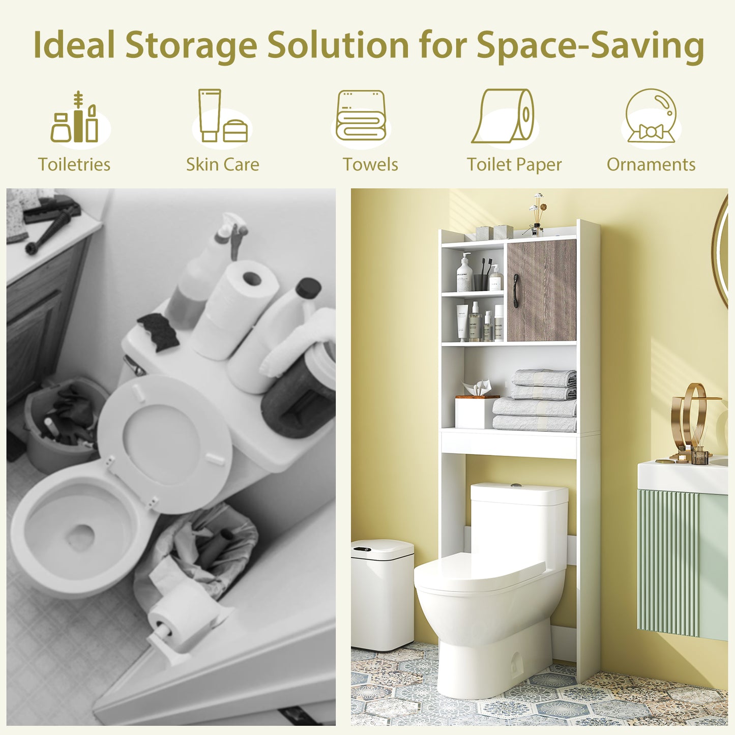 4-Tier Space-saving Toilet Sorage Cabinet with Open Shelves, White Bathroom Etagere at Gallery Canada