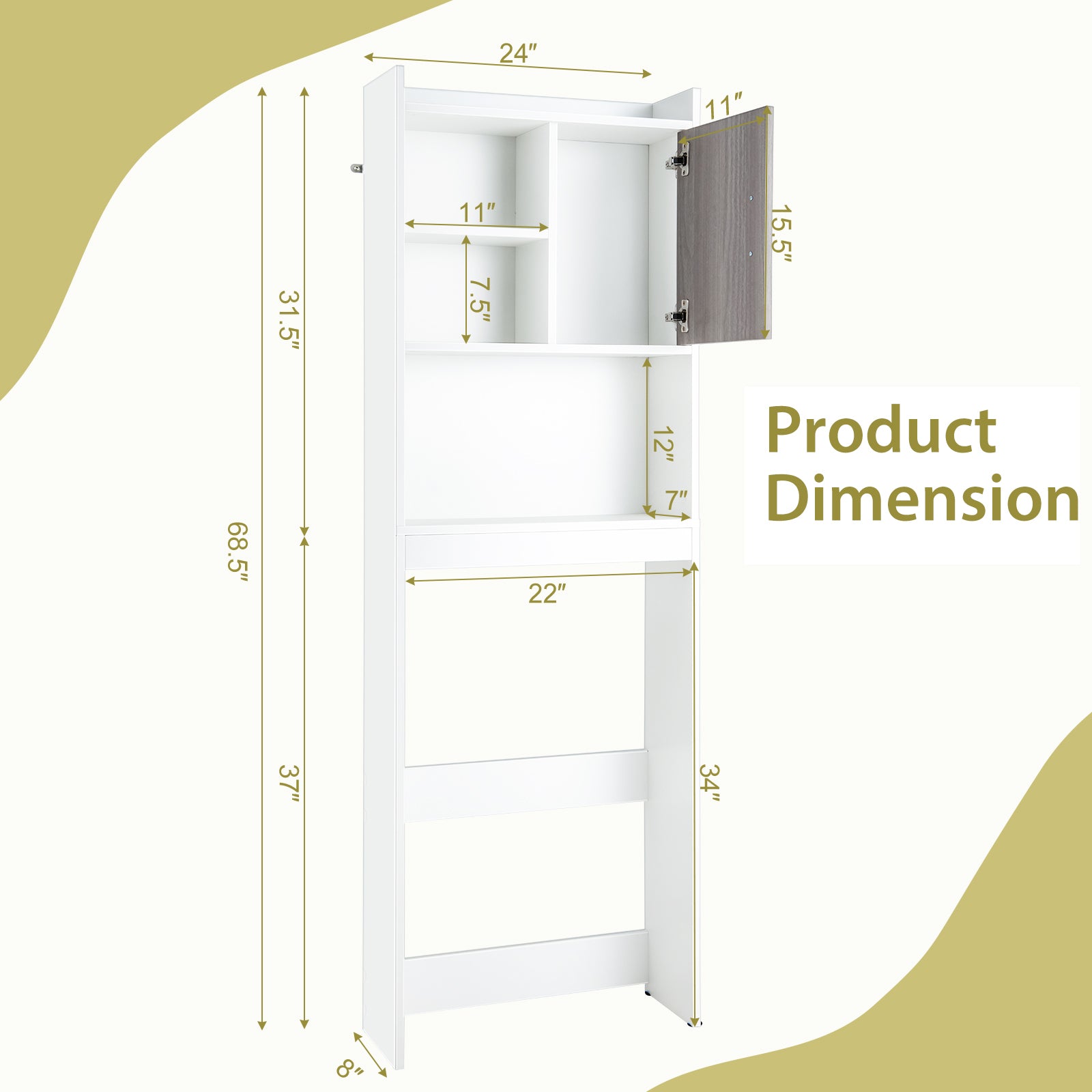 4-Tier Space-saving Toilet Sorage Cabinet with Open Shelves, White Bathroom Etagere at Gallery Canada