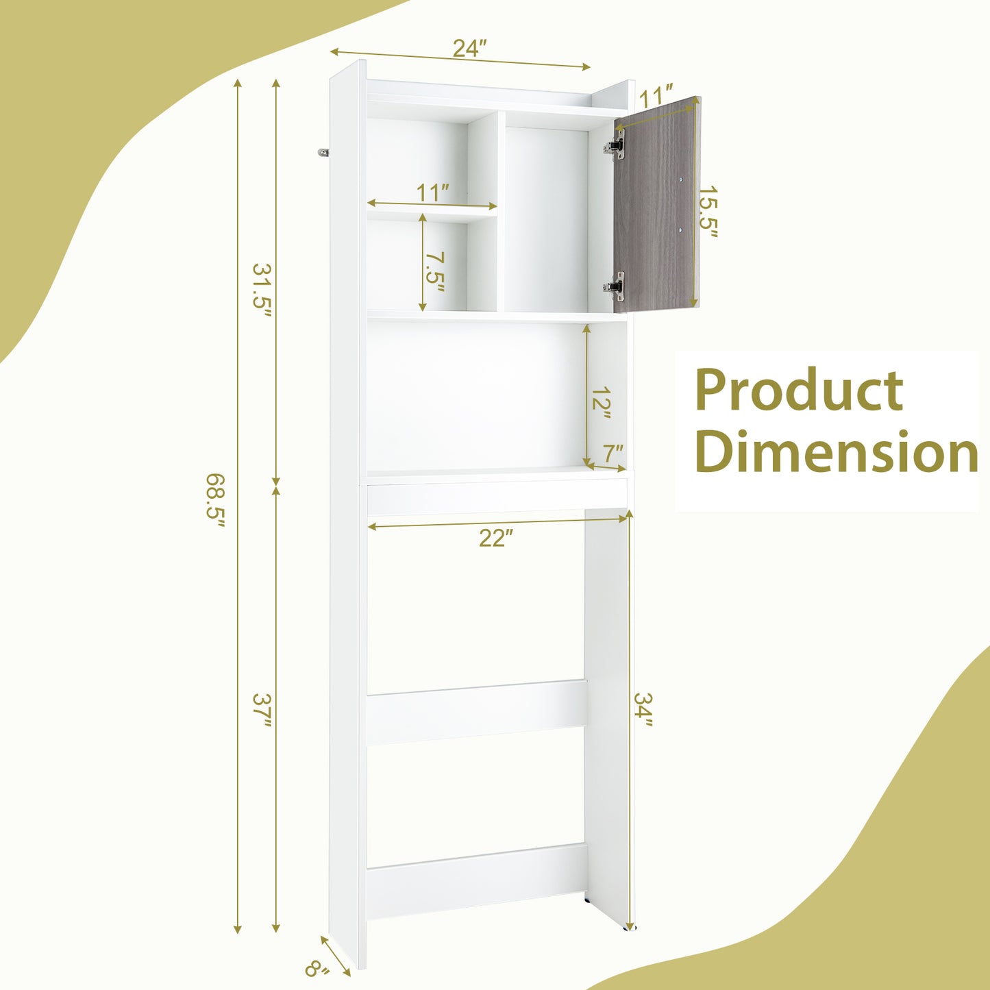 4-Tier Space-saving Toilet Sorage Cabinet with Open Shelves, White Bathroom Etagere at Gallery Canada