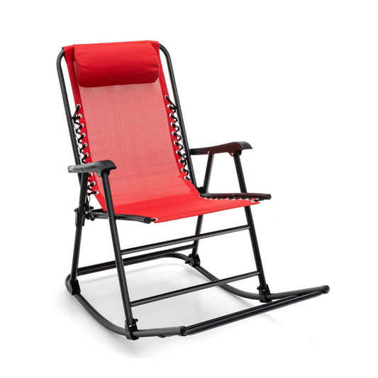 Outdoor Patio Camping Lightweight Folding Rocking Chair with Footrest , Red - Gallery Canada