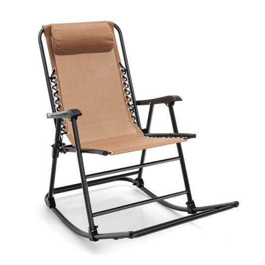 Outdoor Patio Camping Lightweight Folding Rocking Chair with Footrest , Beige - Gallery Canada