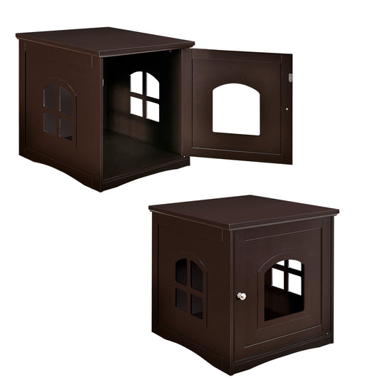 Side Table Nightstand Decorative Cat House, Brown - Gallery Canada