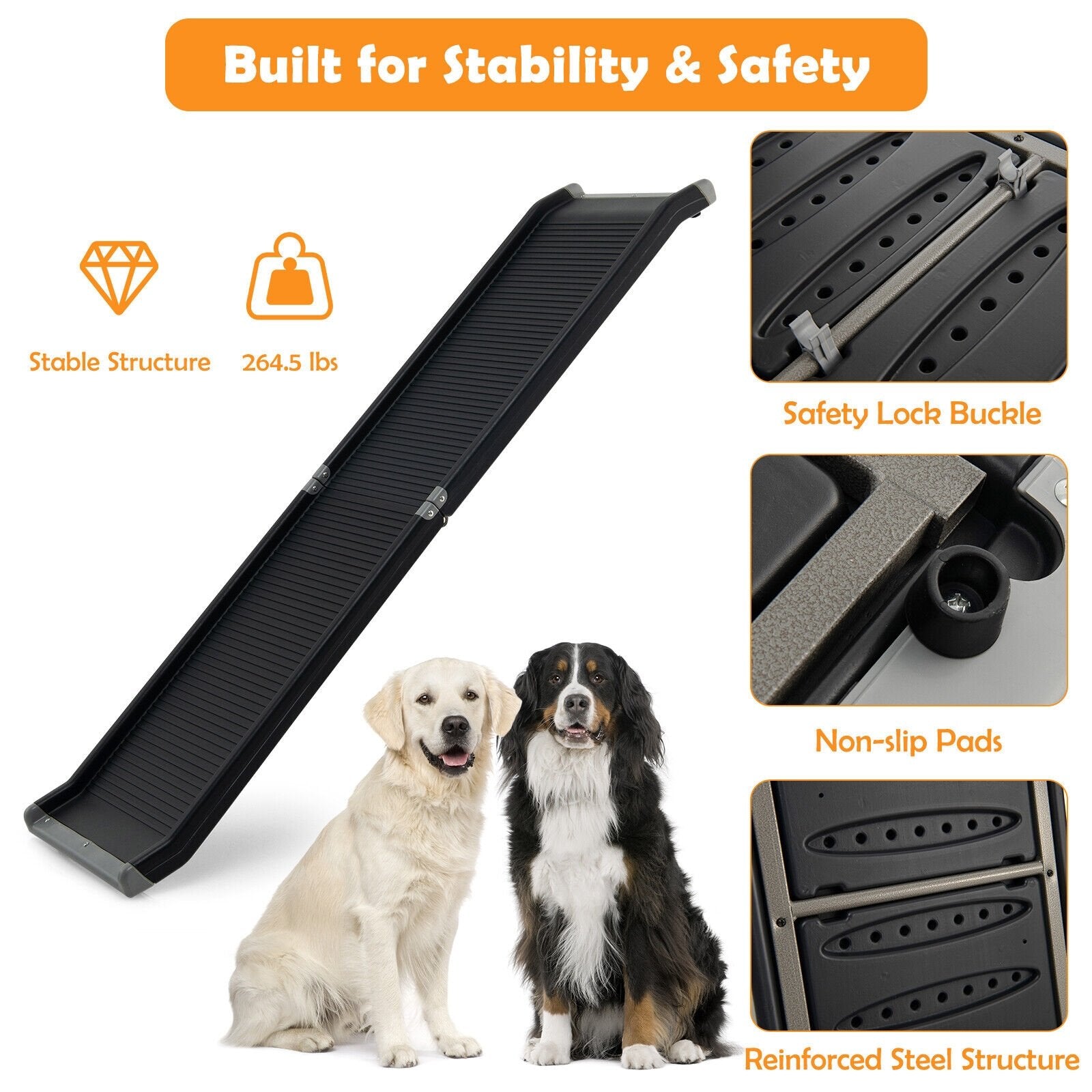 63 Feet Upgrade Folding Pet Ramp Portable Dog Ramp with Steel Frame, Black - Gallery Canada