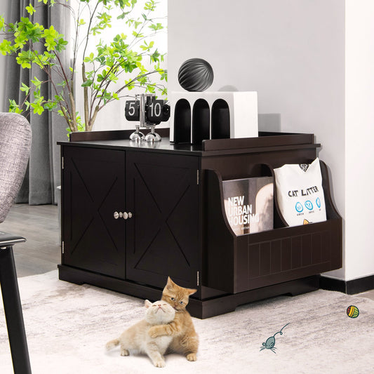 Large Wooden Cat Litter Box Enclosure with the Storage Rack, Brown - Gallery Canada