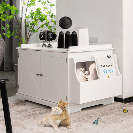 Large Wooden Cat Litter Box Enclosure with the Storage Rack, White - Gallery Canada