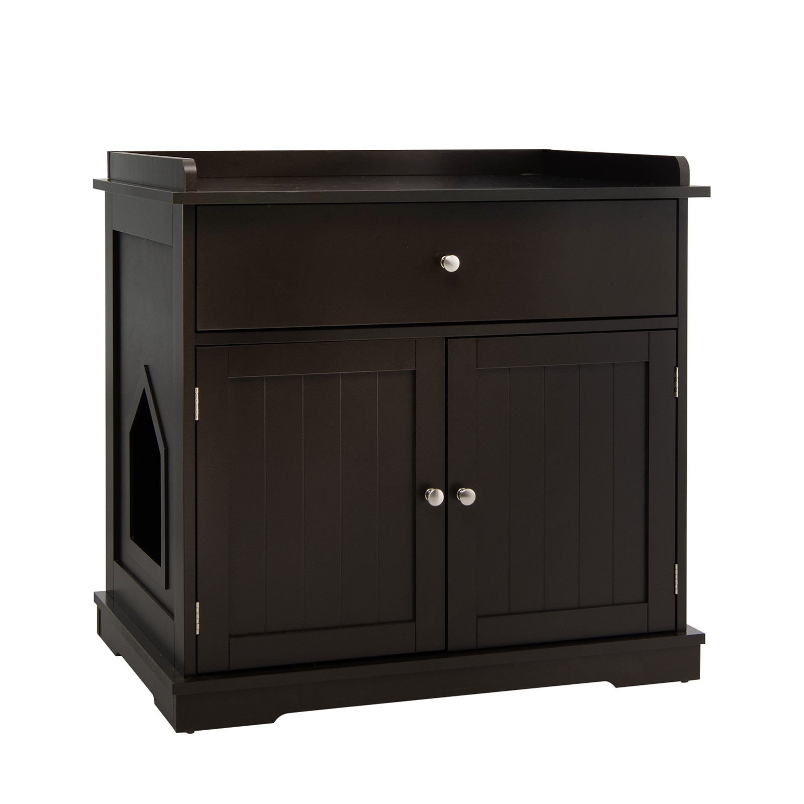 Wooden Cat Litter Box Enclosure with Drawer Side Table Furniture, Brown Cat Houses at Gallery Canada