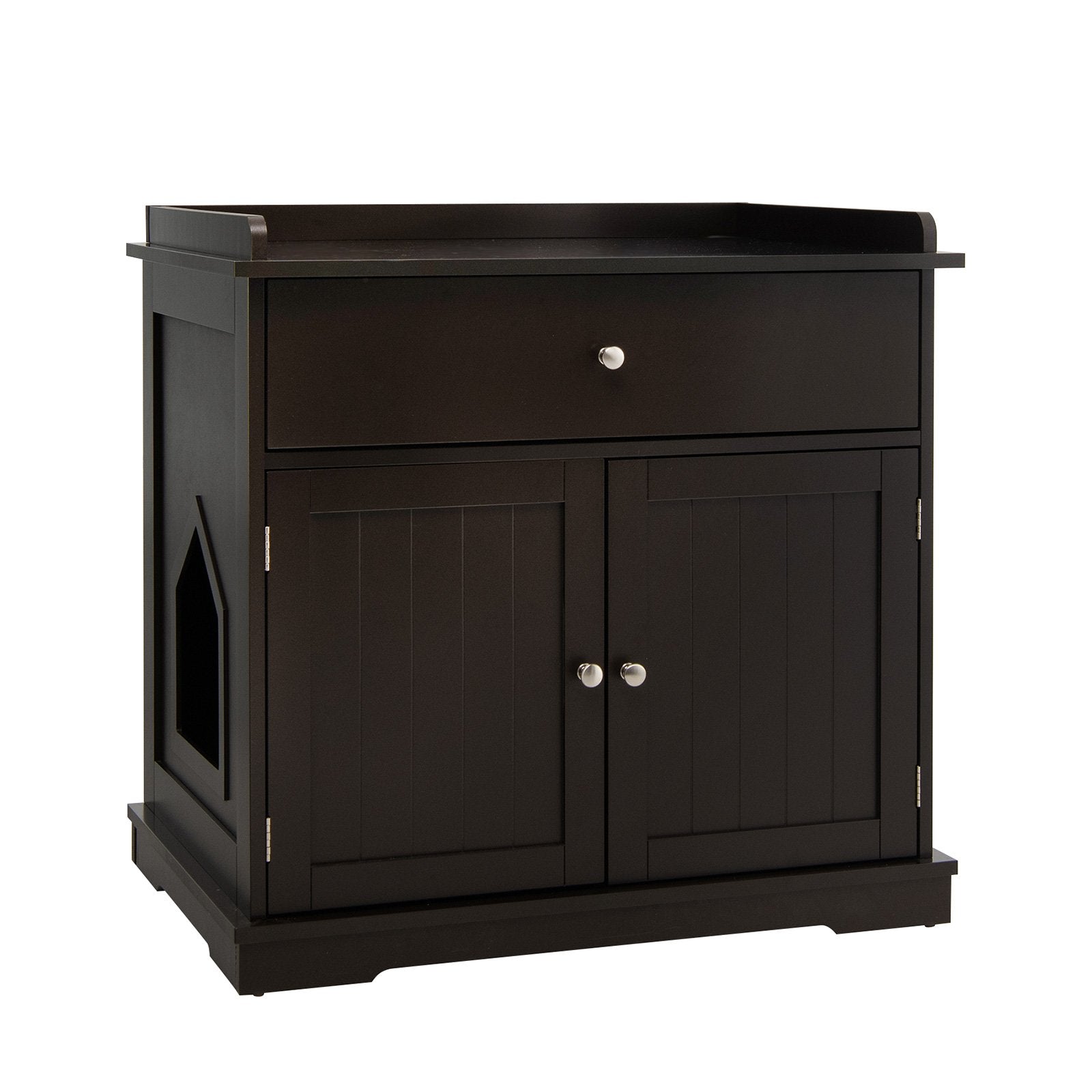 Wooden Cat Litter Box Enclosure with Drawer Side Table Furniture, Brown at Gallery Canada