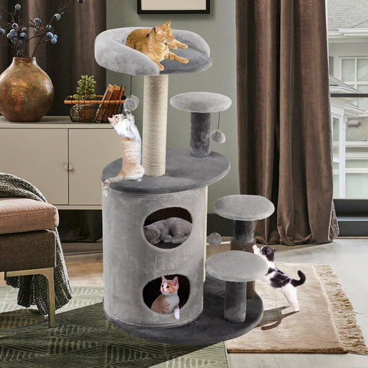 40 Inch Cat Tree Tower Multi-Level Activity Tree with 2-Tier Cat-Hole Condo, Gray - Gallery Canada