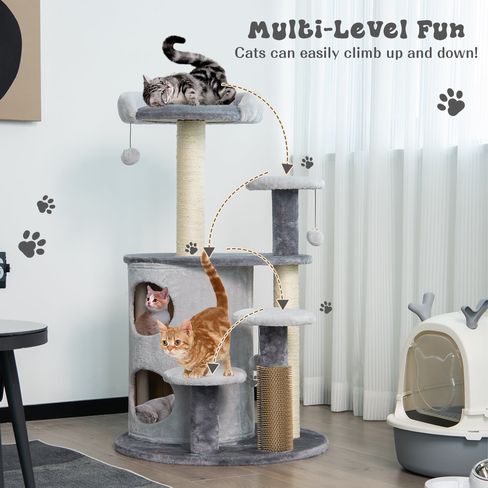 40 Inch Cat Tree Tower Multi-Level Activity Tree with 2-Tier Cat-Hole Condo, Gray Cat Trees Condos & Scratchers at Gallery Canada