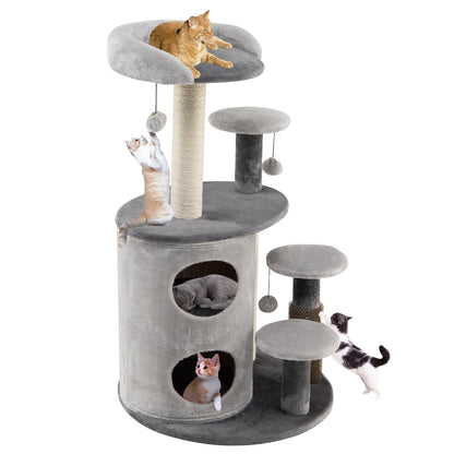 40 Inch Cat Tree Tower Multi-Level Activity Tree with 2-Tier Cat-Hole Condo, Gray - Gallery Canada